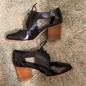 ASOS black patent leather cutout heels